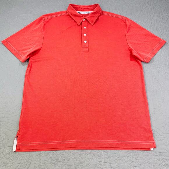 Travis Mathew Polo Shirt Men Large Pink Red Short Sleeve Pima Cotton Blend Solid - Picture 2 of 8